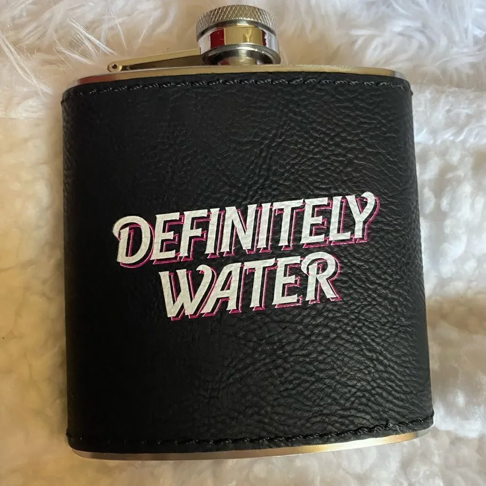 ‘Definitely Water’ Stainless Steel & Leather Flask